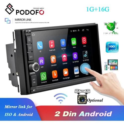Podofo Universal 2 din Android 8.1 Car Radio Bluetooth GPS WIFI 2din Multimedia Player ISO Android Mirror link Audio Stereo Cam