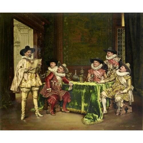 Free shipping classical court figure earl man discuss meeting oil painting canvas prints on canvas wall art decoration picture