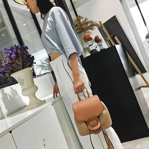 Bohemian Womens Backpack Woven Flip Handbags Female Straw Fashion Backpacks Designer Shoulder Bag Shopper Summer Beach Bags