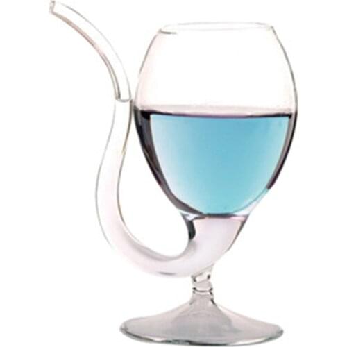 300ml red wine glass Transparent Cup Cup with built-in drinking straw straw water Cup for Home Bar Hotel