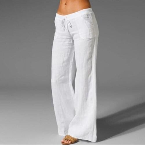 3XL Cotton Linen Women Wide Legs Pants Solid Casual High Waist Trousers Female Loose Pants jomper mujer pamtalon elegantes