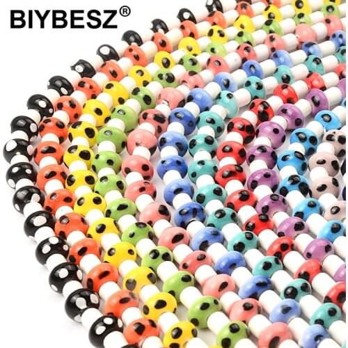 10pcs Handmade Mushroom Shape Green Lampwork Glass Loose Beads for DIY Jewelry Making Bracelet Earing Necklace Accessories