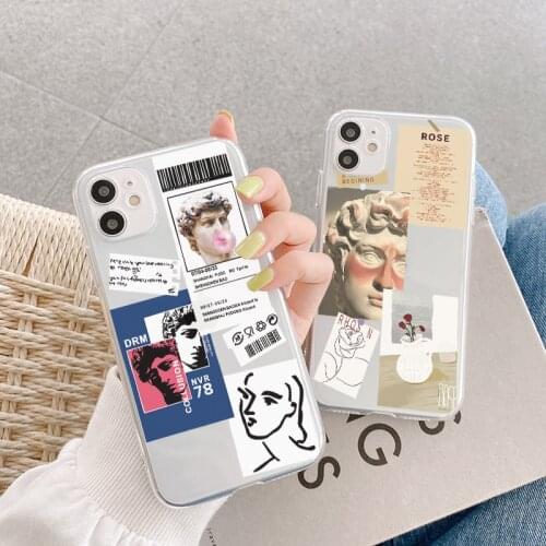 Cute David Statue Clear Phone Case For Huawei P40 P30 P20 Lite Mate 40 30 Pro 20 P smart Nova 5t For Honor 20 Pro 10 8X 9X Cover