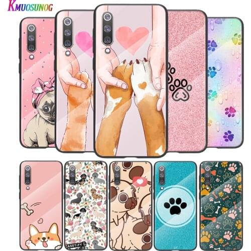 Cute Paw Print Dog For Xiaomi Mi 11 11i 10T CC9E 9T Note 10 Ultra Pro Lite 5G Tempered Glass Cover Shell Phone Case