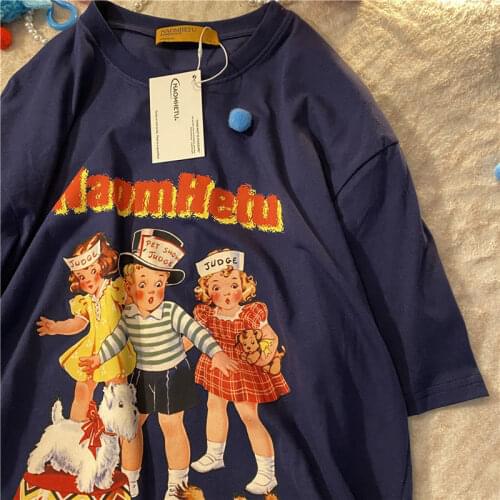 Creative Hip Hop Fun Comics Vintage T Shirts Women Cotton Oversized Basic Summer Tees 2021New Gothic Teens Kawaii Tops Plus Size