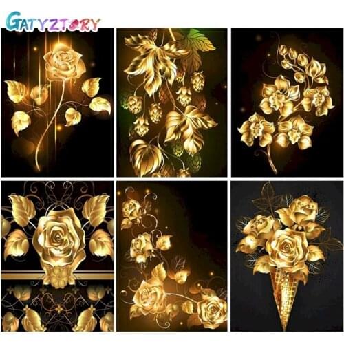 GATYZTORY Paint By Number Gold Flower Oil Painting Art DIY Coloring By Number Door Kits Modern Home Wall Artworks