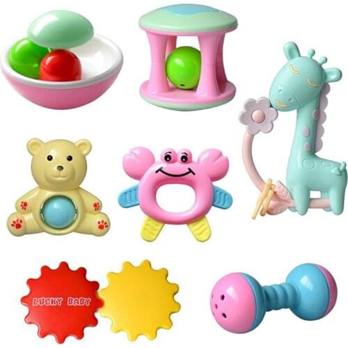 7Pcs/Set Baby Rattle Toys 0-12 Months aukuk Cartoon Hand Grip Soft Rattles Shaker Teether Infant Newborn Educational Toys