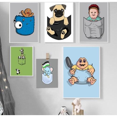 Cartoon Animal Pocket Dog Pandas Elephant Canvas Painting Wall Art Nordic Posters and Prints Wall Pictures for Living Room Decor