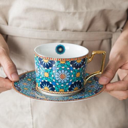 Coffee Cups With Saucers Morocco Style Porcelain Home Kitchen Office Table Drinkware Personalized Tea Mug Gift for Women
