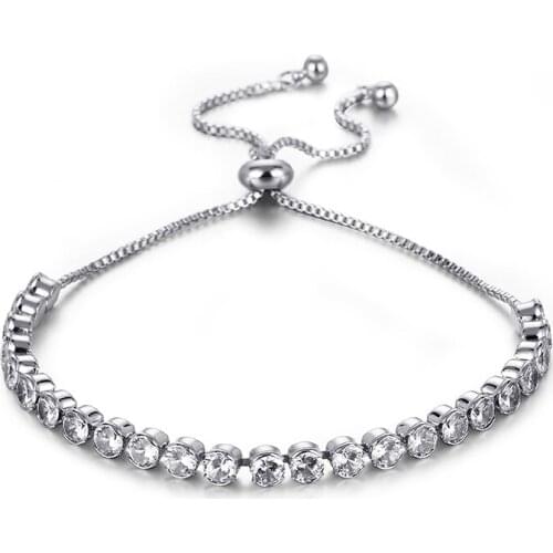 Fashion Elegant Crystal Luxury Sparkling Adjustable Charm Bracelets For Women Girls Silver Color CZ Bracelet Pulseira Feminina