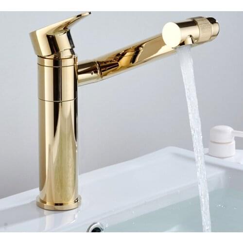 360 Rotation Spout Modern Basin Mixer Tap Gold Single Handle Wash Basin Faucet For Bathroom Deck Mounted Black Brass Basin Taps