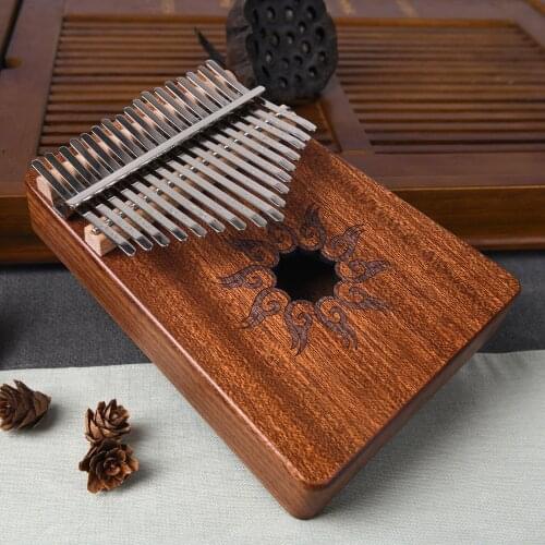 17-Tone Kalimba Thumb Piano Flame Pattern Pine Wood Musical Instrument with Learning Book Tune Hammer Kalimba 17Keys