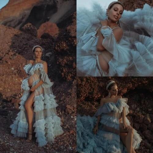 Tiered Ruffles Maternity Dress Night Robes 2020 Photography Celebrity Dress Plus Size Party Sleepwear Fashion Nightgown Robe