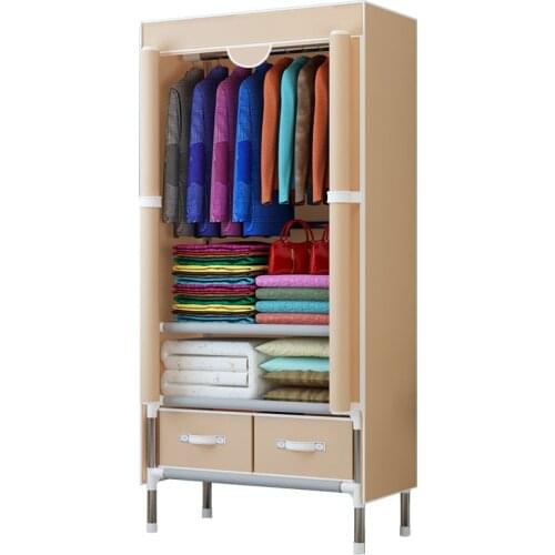 Simple Wardrobe Reinforcement And Thickening Steel Frame And Coarse Cloth Wardrobe Receiving And Assembling Cloth Art Wardrobe E