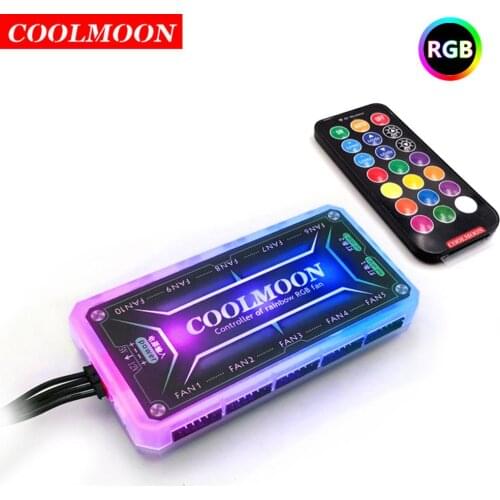 COOLMOON RGB Remote Controller DC12V 5A LED Color Intelligent Controller with 10 pcs 6pin fan port 2 pcs 4pin light bar port