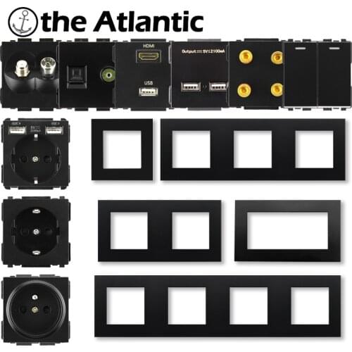 S Series- Wall Power Socket USB EU FR Light Switch Type C RJ45 TV Antenna HDMI Module Frame DIY Free Combination Black Plastic