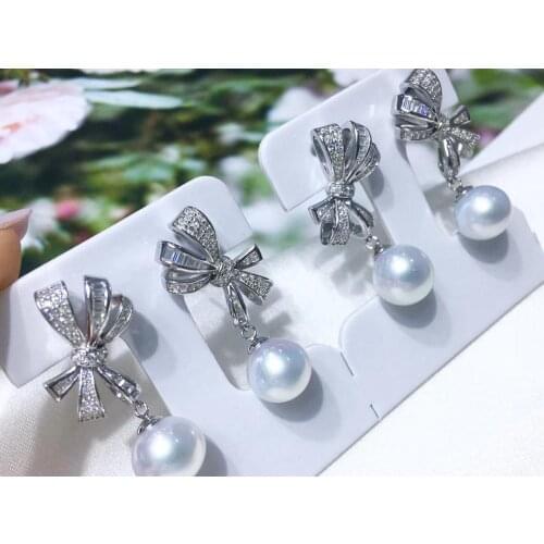 Bow 925 Sterling Silver Earrings Base Mountings Jewelry Parts Fittings Accessories for Pearls Beads Stones Agate Jade Crystal