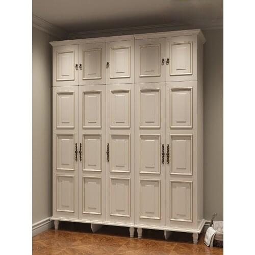 Bedroom white wardrobe solid wood European-style whole four-door large wardrobe childrens cabinet locker