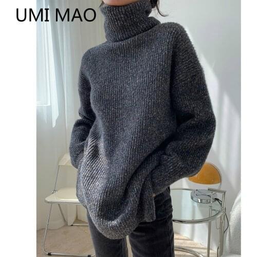 UMI MAO Winter Korean Style Thick Thick Needle Wool Turtleneck Sweater Loose Thin Warm Top Women Harajuku Femme