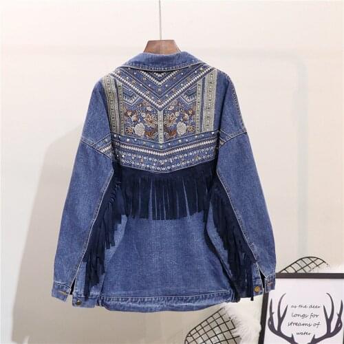 2019 Special Offer Jacket Jaquetas Feminino Casaco Feminino Jeans Jacket Women Heavy Work Rivet Embroidery Fringed Casual Woman