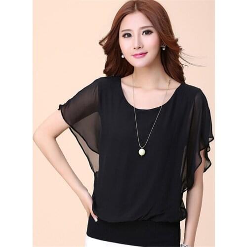 Chiffon Shirt Women Summer Black White Blouse Batwing Sleeve Shirt Womens Tops and Blouses Plus Size Blusas 5XL Mujer