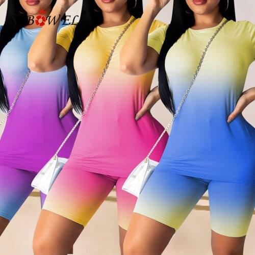 SEBOWEL Lady Tie-dye Print Short Sleeve T-shirt Shorts Sets Summer 2020 Womans Casual Sport Tracksuit Female Clothes Size S-XXL