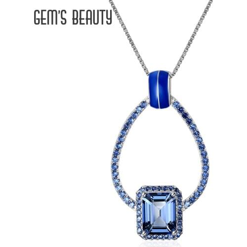 Gems Beauty Real 925 Silver Statement Natural Blue Quartz Square Geometric Gold Chain Choker Necklace Fashion Jewelry Gift