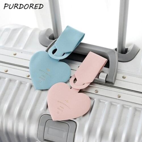 PURDORED 1 pc Heart Shape Travel Luggage Tag PU Solid Suitcase Tag Baggage Boarding Label Travel Accessories Dropshipping