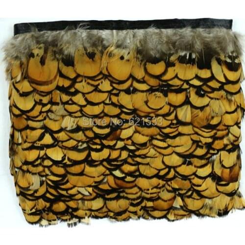 10Meters/Lot!Height approx 6cm NATURAL GOLD Venery Pheasant Plumage Feather Trim Fringe freeshipping