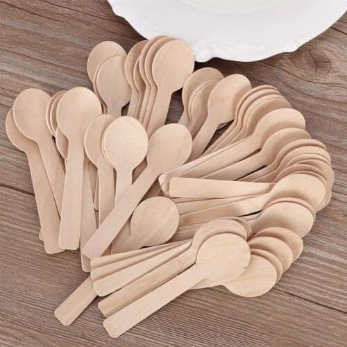 100PCS Mini Wooden Spoons Disposable Wooden Ice Cream Dessert Spoons Biodegradable Utensil Wedding Party Kitchen Tableware