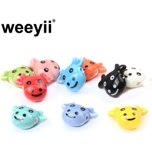 15x19mm Cow Shape Ceramic Beads Hand Painted Cute Animal Pattern Beads For Jewelry Making Bracelets Necklace DIY Accessories