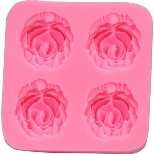 4 Hole 3D Rose Shape Silicone Chocolate Cake Fondant Mold Sugar Craft Decorating Mold Baking Tools