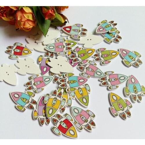 50pcs/lot 2 Holes Mix Natural rocket Wooden Sewing Decorative Wooden Buttons Randomly Mixed For Scrapbook Crafts