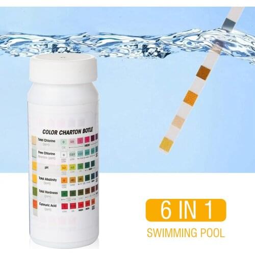 50pcs Swimming Pool PH Test Paper 6 in 1Residual Chlorine PH Value Alkalinity Hardness Test Strip SPA Water Tester Accessories
