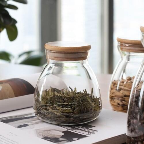 500ML Small Glass Jar With Bamboo Lid Cover Organizer Containers For Kitchen Storage Bottle Candy Cookies Spices Tea Coffee Bean