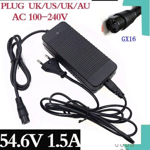 54.6V 1.5A electric bicycle lithium battery charger for 48V lithium battery pack 3-Prong Inline Connector Wholesale high quality