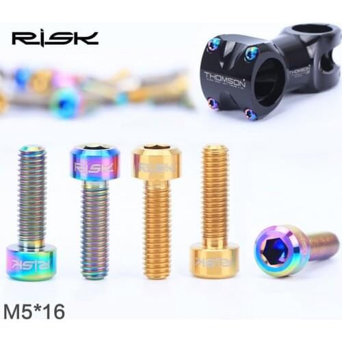 RISK 6PCS M5*16mm Titanium Stem Bolts For Bike MTB Bicycle Stem Seatpost Clamp Screws Fixed Bolts Bike Parts 3 Colors