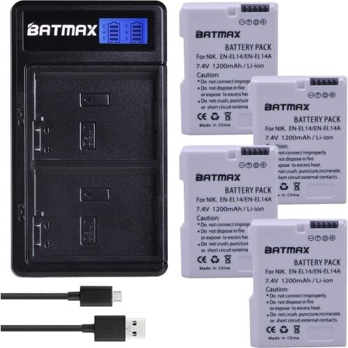 Batmax 4Pcs EN-EL14 EN-EL14a white Battery +New LCD USB Dual Charger for Nikon D3100 D3200 D3300 D5600 D5100 D5200 D5300 P7000