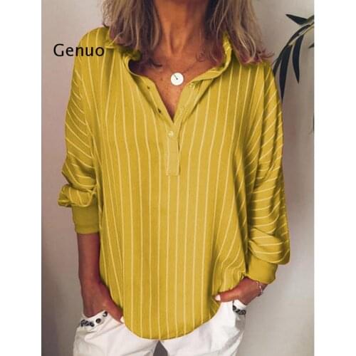 Fashion summer Woman blouses stripe Loose Casual Striped Button Lapel girl Long Sleeve Shirt Top Blouse button female clothing