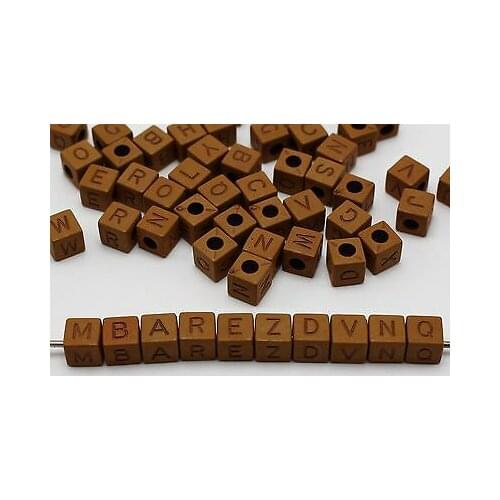 200 Brown Color Assorted Alphabet Letter Cube Pony Beads 8X8mm