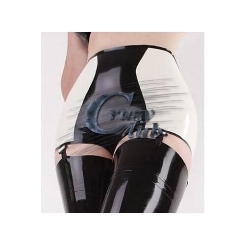 Crazy club_New fashion Women Latex Boyshort Black&White Women High Wasit Rubber Knicker With Suspender