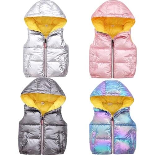 Children Waistcoat Outerwear Clothes Autumn Winter Sleeveless Coats Kids Warm Hooded Cotton Vest Baby Boys Girls Shiny Down Vest