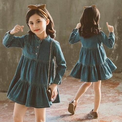 Girls Dress Kids Dresses For Girls Clothes Spring 2020 Children Clothes Fashion Long-sleeved Denim Dress Princess Dress Vestidos