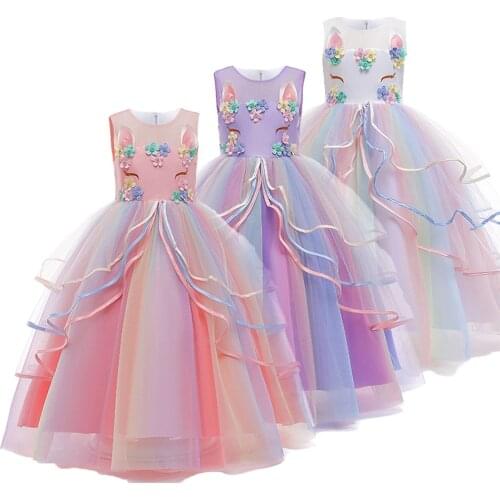 Kids Princess Dress for Girls Unicorn Dress Childrens Unicorn Dress Baby Girl Halloween Christmas Costume 3-14 Years