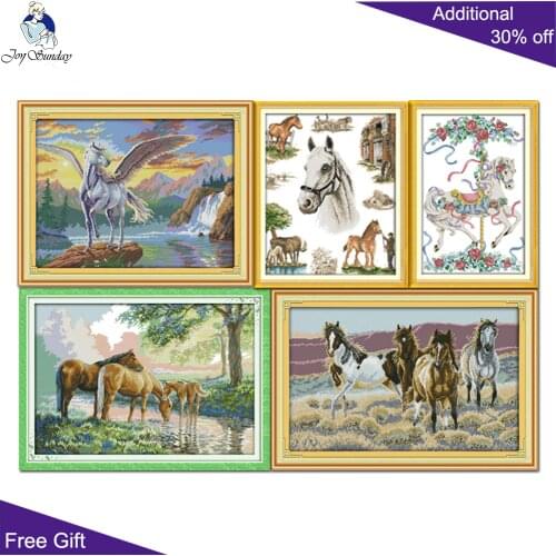 Joy Sunday D308 D365 D434 D453 D496 Home Decor Horse Home Family Rose Trojan Four Horses Animal Needlework Cross Stitch Kits