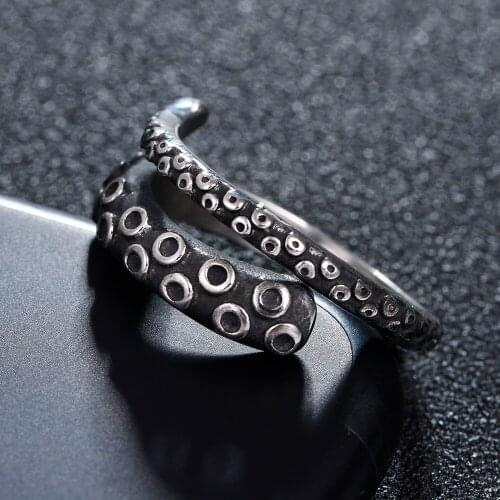 Titanium Steel Gothic Deep Sea Squid Octopus Ring Fashion Jewelry Opened Adjustable Size Top Quality