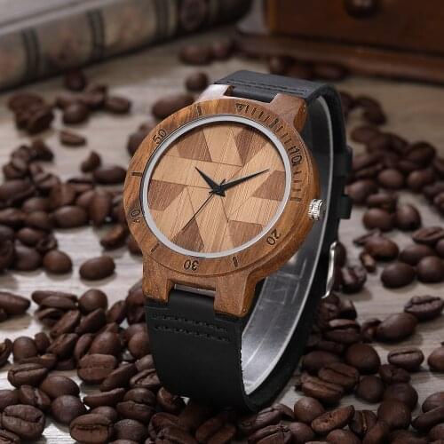 Brown Walnut Wood Watch Men Watches Leather Strap Quartz Wristwatch Stitching Wooden Dial Engraved Mens Clock Reloj De Madera
