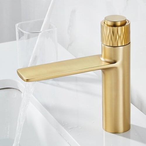 Brass Basin Faucet Hot & Cold Bathroom Sink Mixer Crane Key Switch Tap Single Handle Deck Mounted Waterfall Outlet Faucets Gold