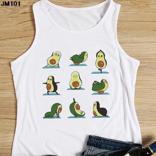 Womens Tank Tops Funny Avocado Print Ladies Camisole Summer Harajuku Sleeveless Tshirt Fashion White Trend Female Vest T-shirt