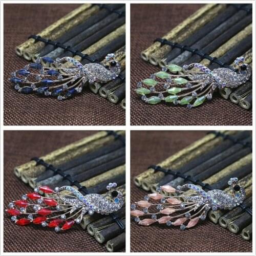 TRENDY Bohemia Multicolor Rhinestone Long Peacock Brooch Lovely Antique Rose Gold-color Crystal Decoration Pins Jewelry B1438